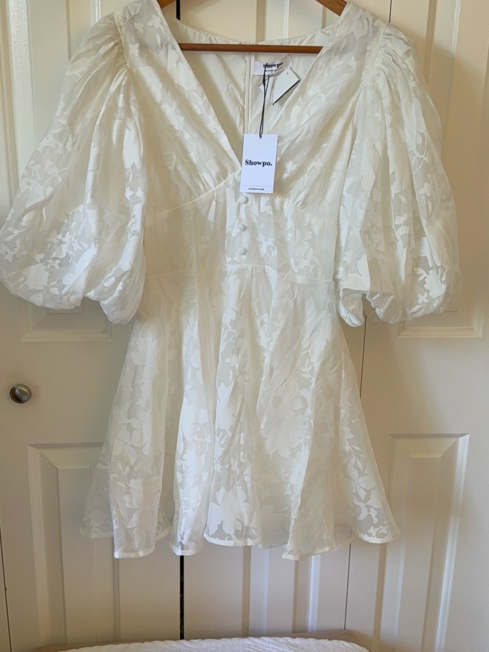 Showpo Cream Satin Tagged Dress with Branded Hang Tag